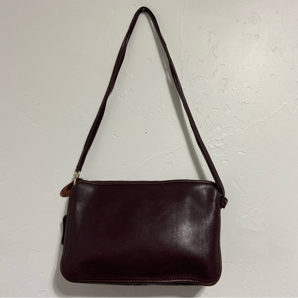 Dorcelle Made in USA Vintage Shoulder Handbag Purse Dark Maroon Burgundy Leather - Picture 1 of 10